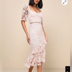 Lulu's Pink Lace Midi Dress Derby Dress